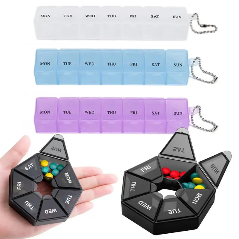 

Portable Medicines Dispenser 7 Days Pill Storage Box Mini Travel Box Multifunction Plastic Seven Compartment Sealer Box