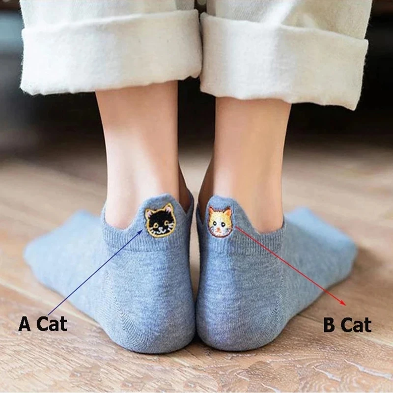 Kawaii Women's Ankle Socks - Cute Cartoon Embroidery with Cat Paws & Claws Design (10 Pairs)