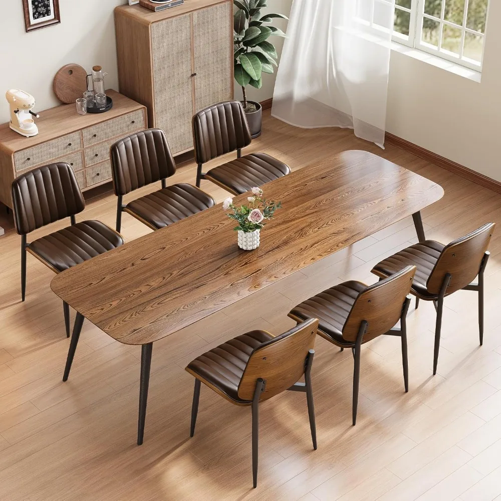 Dining Chairs Set of 4, Mid Century Modern Dining Room Kitchen Chairs, Upholstered PU Leather Vertical Stripe Chairs 3