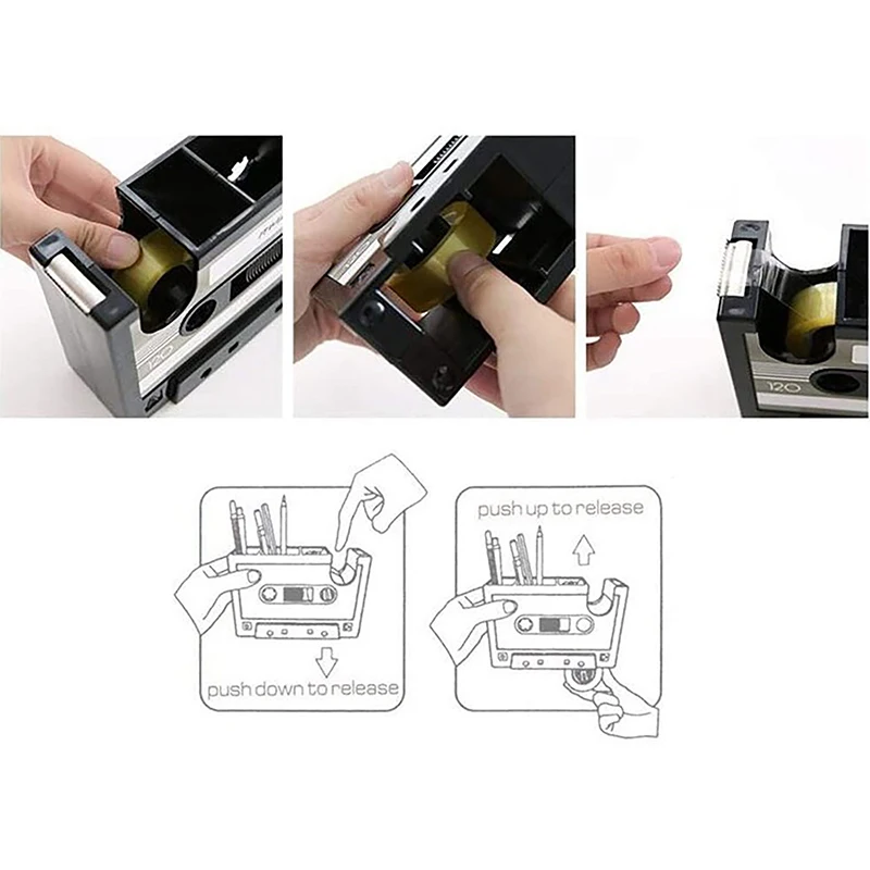 2 In 1 Multifunctional Pen Holder Creative Office Desk Stationery Organizer Retro Cassette Tape Dispenser Gift pen holder pen and brush holder desk organizer desk storage rack