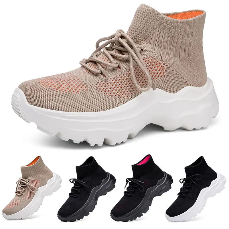 Mid Top Casual Shoes Outdoor Sneakers Breathable Socks Shoes Mesh Lace Up Women Men Senakers Platform Cushioned Plus Size 35-46
