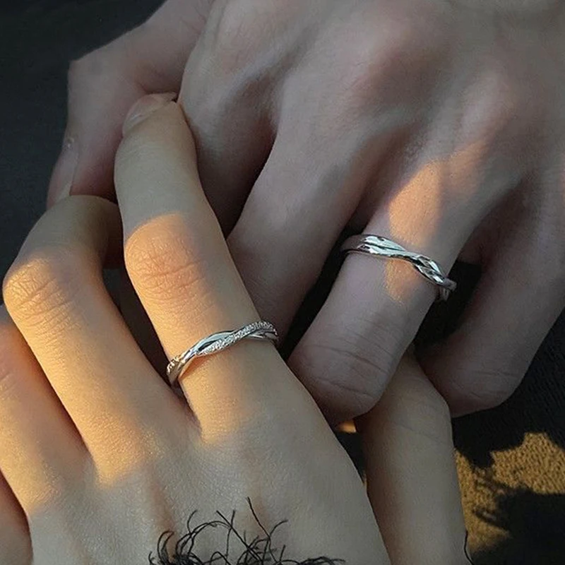 Couple Rings Set Simple Opening Adjustable Finger Ring For Women Men Anniversary Gift