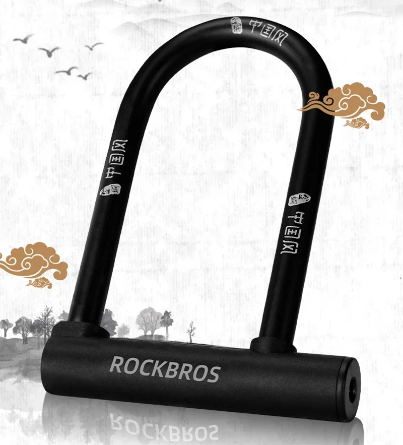 Description Picture 2 of itemROCKBROS Chinese Style Bicycle Locks U Shape Electric Scooter Padlock Anti-theft Bike Lock Cable Set MTB Road Bike Accessories
