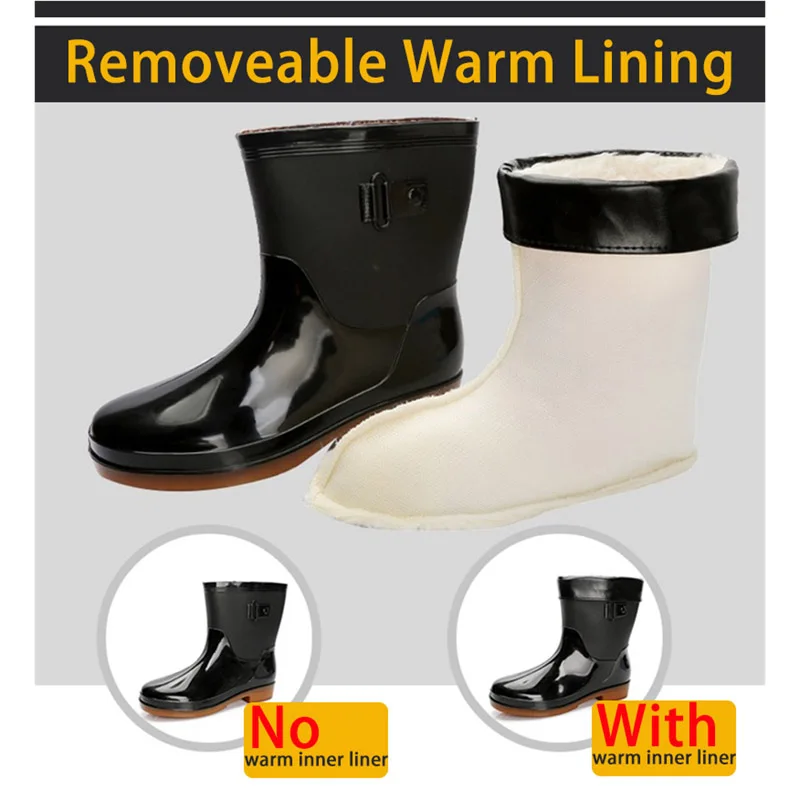 Winter Warm Fishing Hunting Working Rain Boots Men Women Waterproof Warm Lining Removeable Middle Tube Rubber Water Shoes