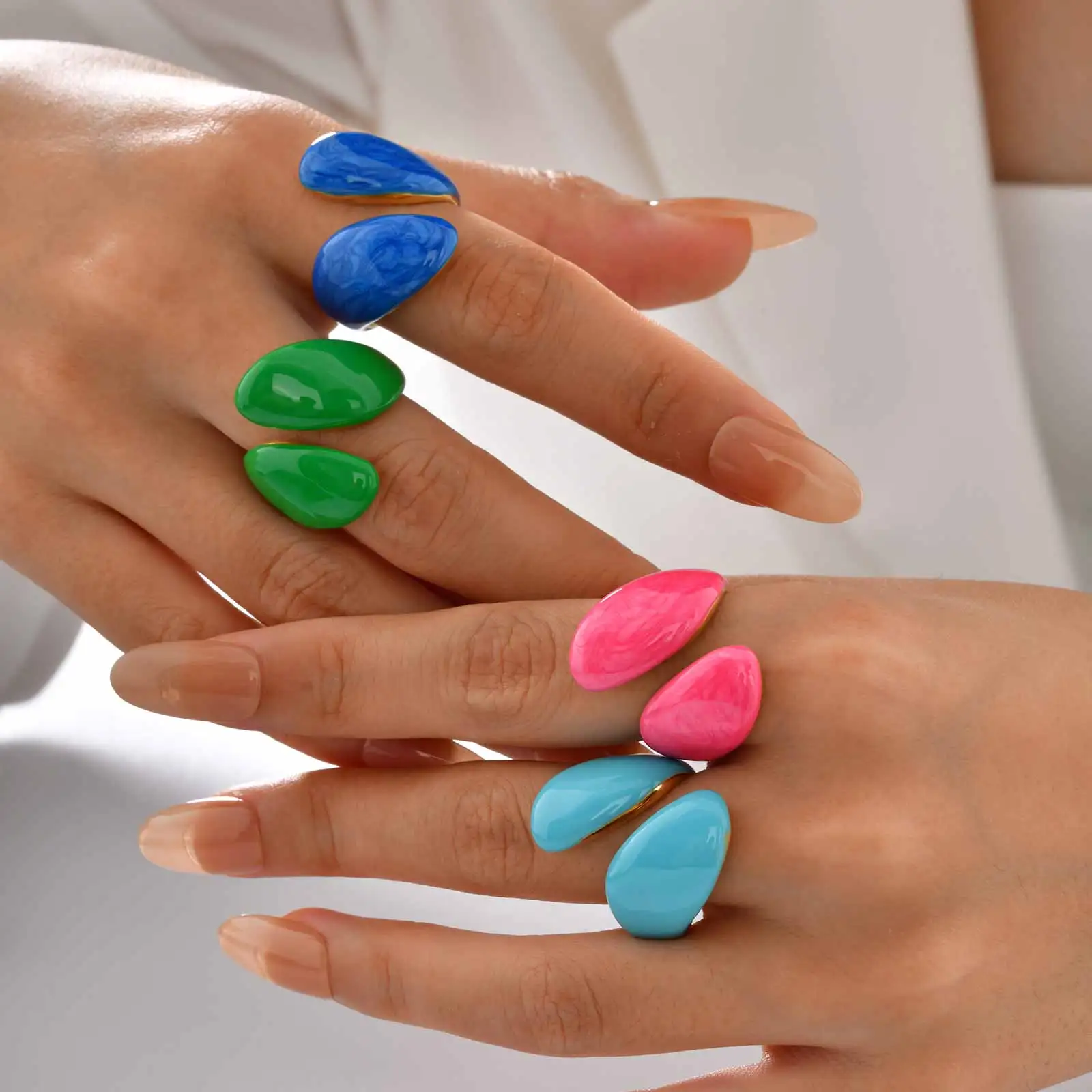 Unregelmäßiger geometrischer bunter Emaille-Ring für Frauen, personalisierter Edelstahlring, hochwertiger kreativer Fingerschmuck – Detail 5