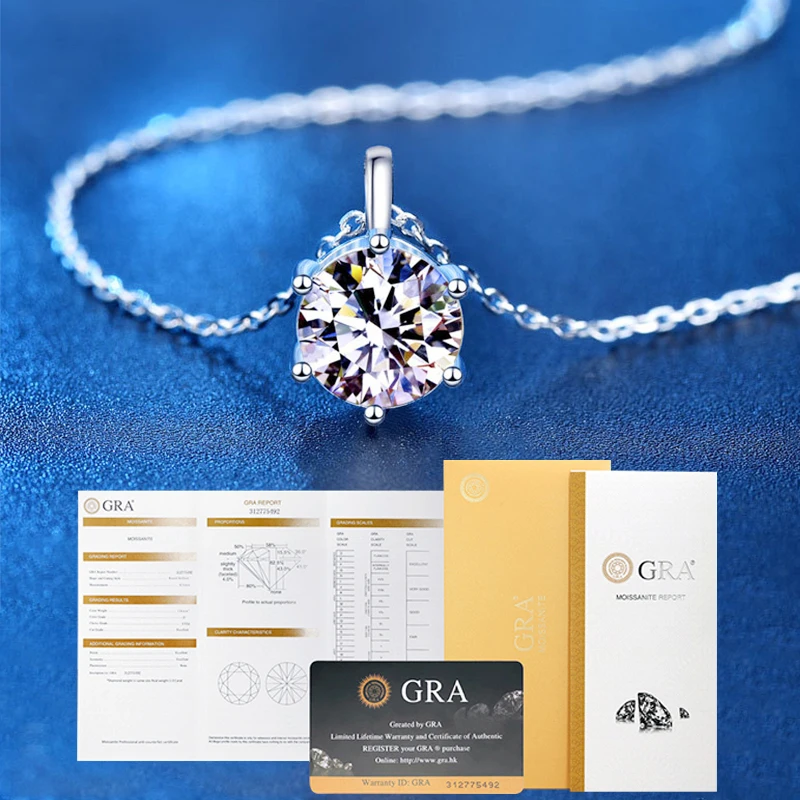 SHSTONE 2.0ct 8mm VVS1 D Color Moissanite Necklace 925 Soild Sterling Sliver Chain Fine Jewelry for Woman Wedding Engagement