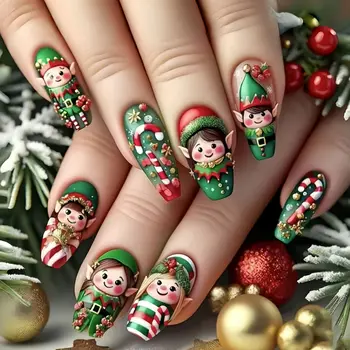 Medium fake nails for Christmas party 1
