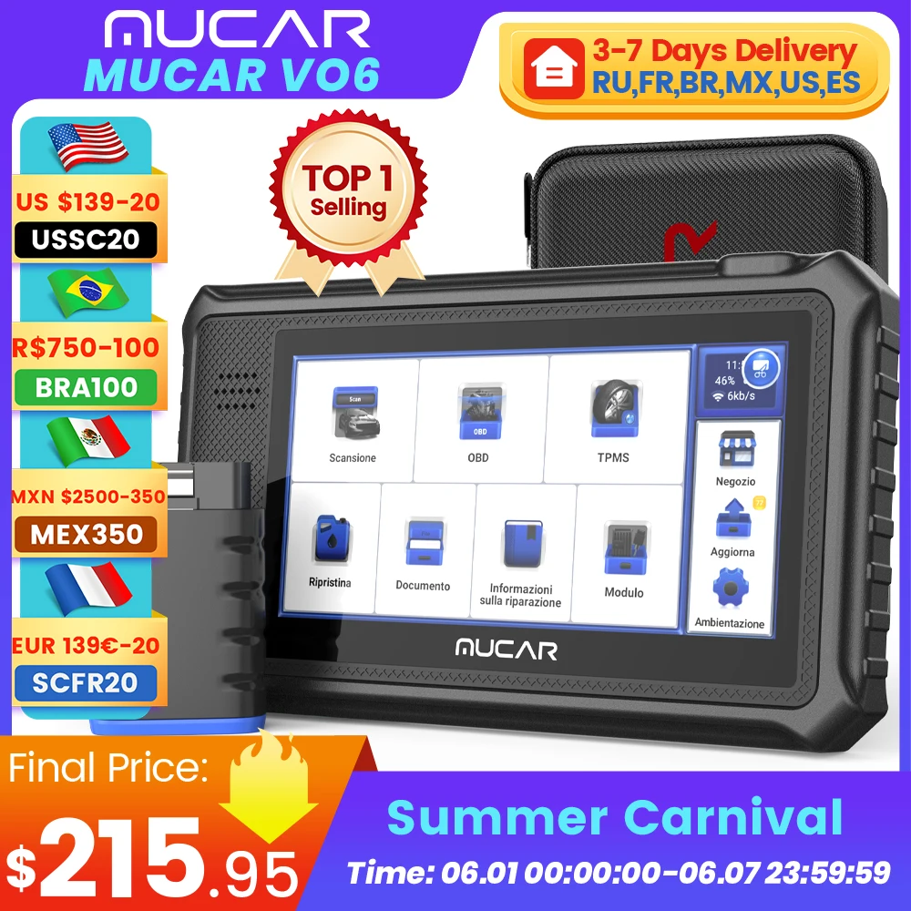 Globale versie 32GB MUCAR VO6 OBD2 Scanner Alle Systemen Diagnostiek met 28 Reset Auto VIN/IMMO/EPB/BMS/SAS/ABS/TPMS Sevice Levenslange Gratis Update