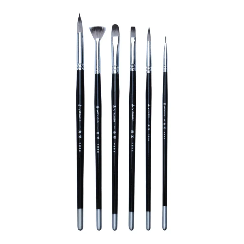 6pcs 다기능 페인트 브러시 블랙 나일론 헤어 세트 자작나무 짧은 막대 오일 ..