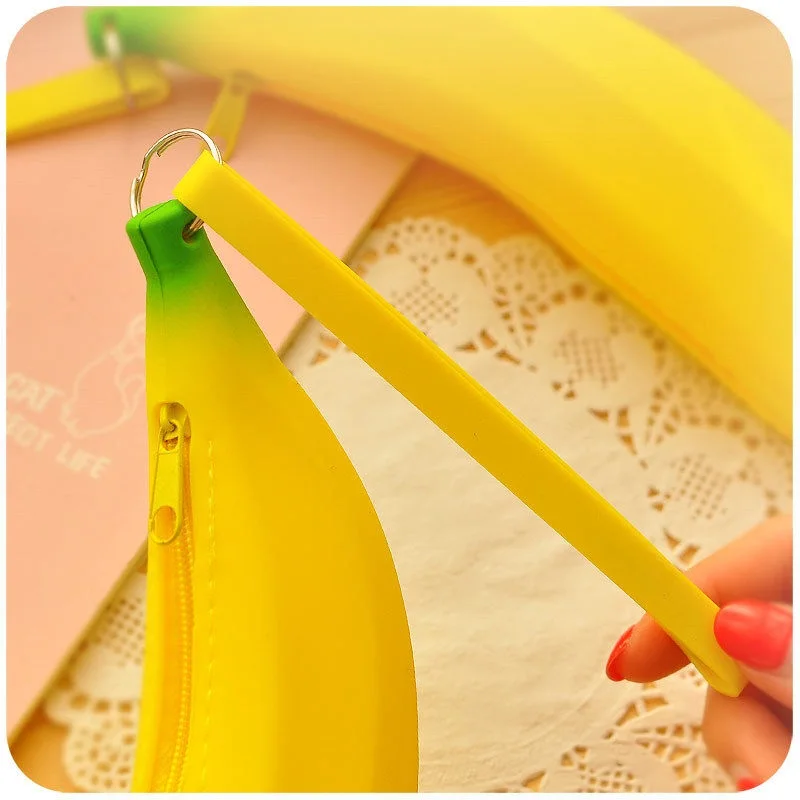 Novelty Funny Silicone Portable Yellow Banana Coin Purses Multifunction Pencil Case Purse Bag Wallet Key Bag Pouch coin purse,coin wallet