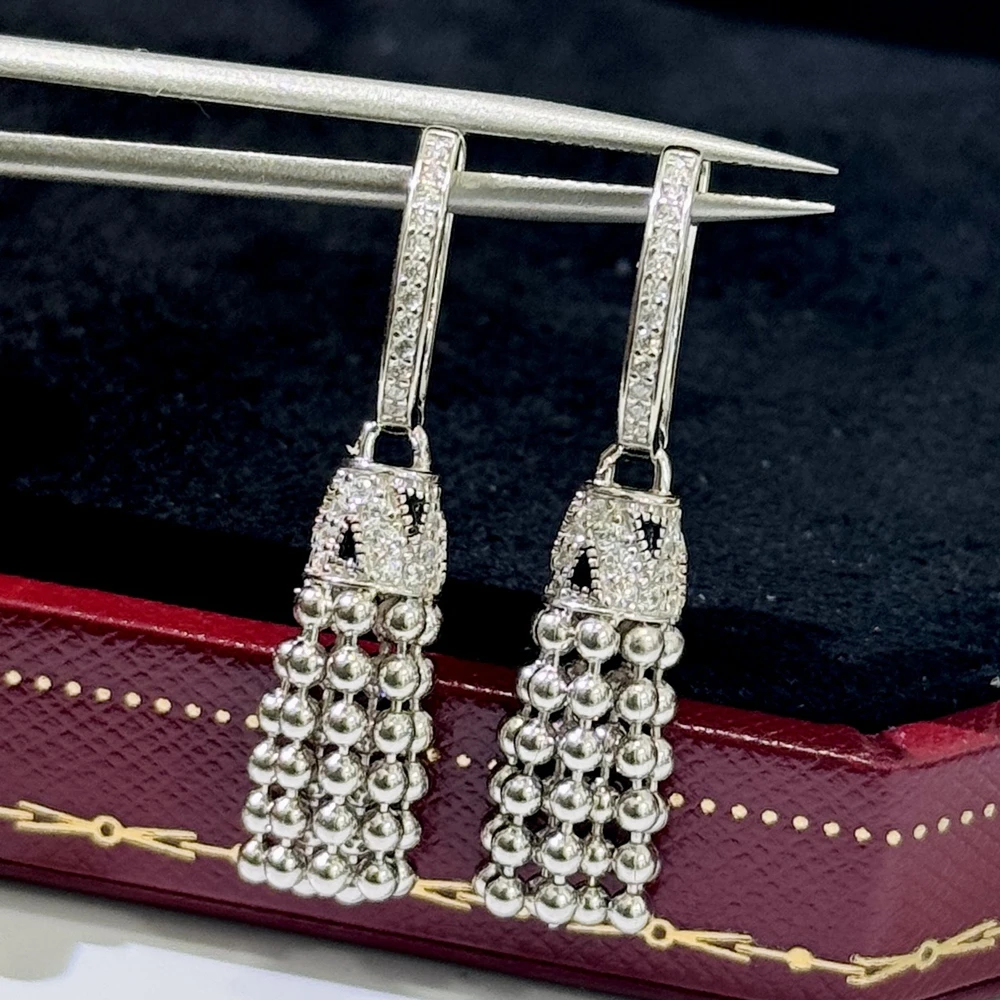 , 고탄소 다이아몬드 블랙 스팟 레오파드 팬서 태슬 드롭 귀걸이, 여성용 고급 명품 주얼리