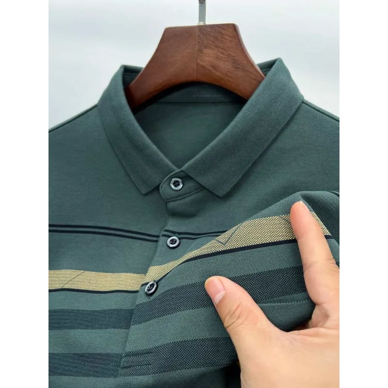 

High Quality Autumn Winter Striped Men's New Lapel Polo Shirt Korean Fashion Designer Comfortable Cotton Long Sleeve Top M-4XL