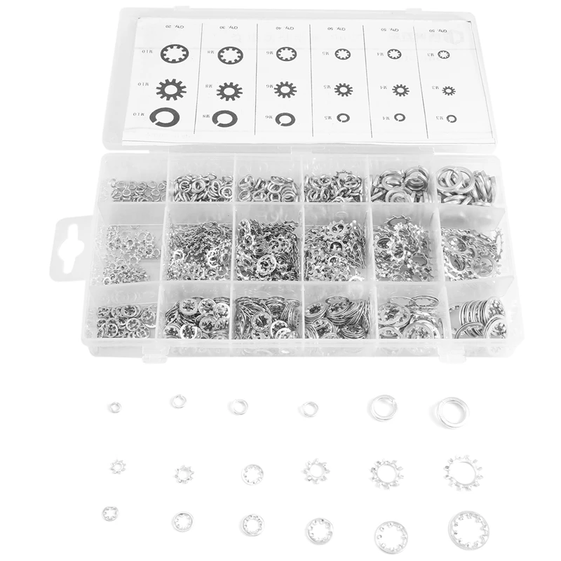 

720-Pcs [6-Size] Metal Internal Tooth Star Lock Washers Assortment Washers Assortment Set Size Included: M3 M5 M6 M8 M10