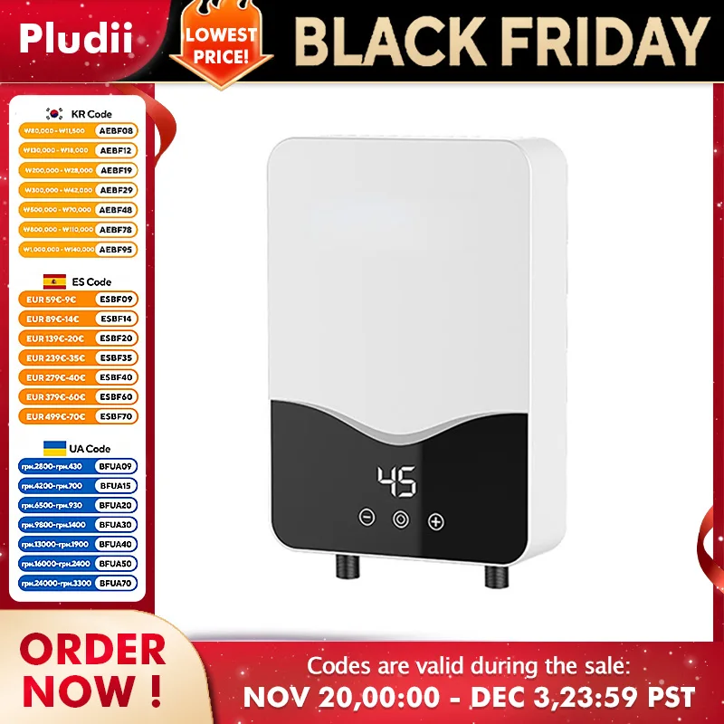 เครื่องทำน้ำอุ่นไฟฟ้าแบบไม่ใช้ถัง 5500W เครื่องทำน้ำร้อนกำลังสูง ป้องกันการเผาไหม้แห้ง ป้องกันอุณหภูมิเกิน 110/220V 1