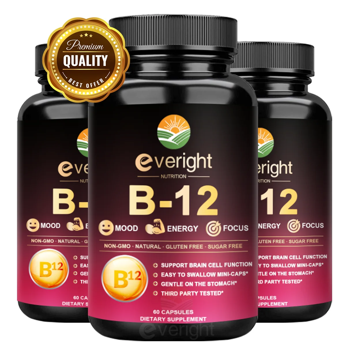 Vitamina B12 bioactiva, contiene metil B12, Adenosyl B12 e hidroxi B12, apoya la energía, el metabolismo, el estado de ánimo y la función del cerebro