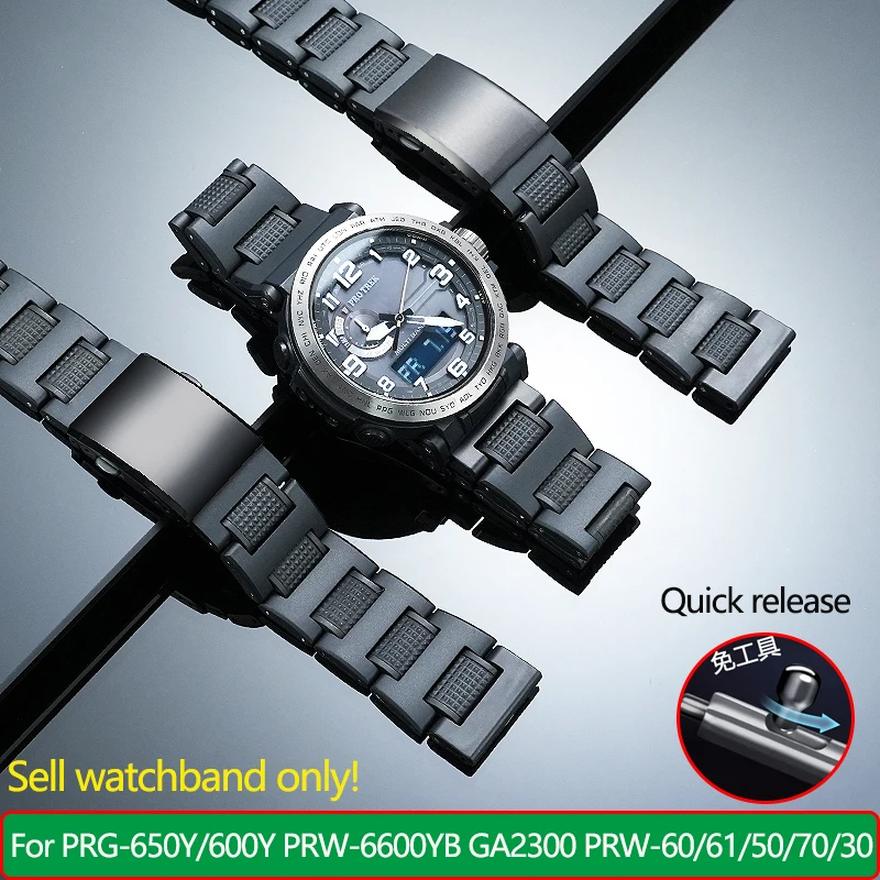 Men's 24mm Bracelet with Enhanced TPU Plastic Steel Watchband Design