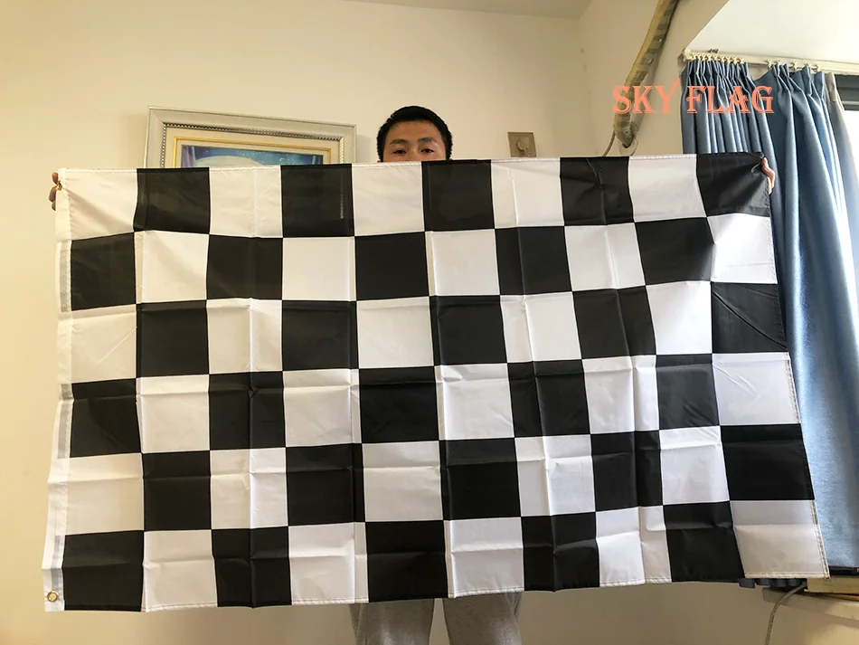 SKY FLAG 90x150cm Schwarz-Weiß Karierte Fahne 3*5FT Rennflagge Hängende Motorsport Rennkarierte Flagge