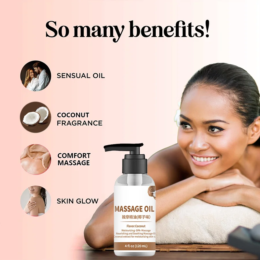 Pure Natural Organic Coconut Relaxing Anti Cellulite Body Skin Massage Body Oil Sore Muscle Valentines for Date Night body massage oil
