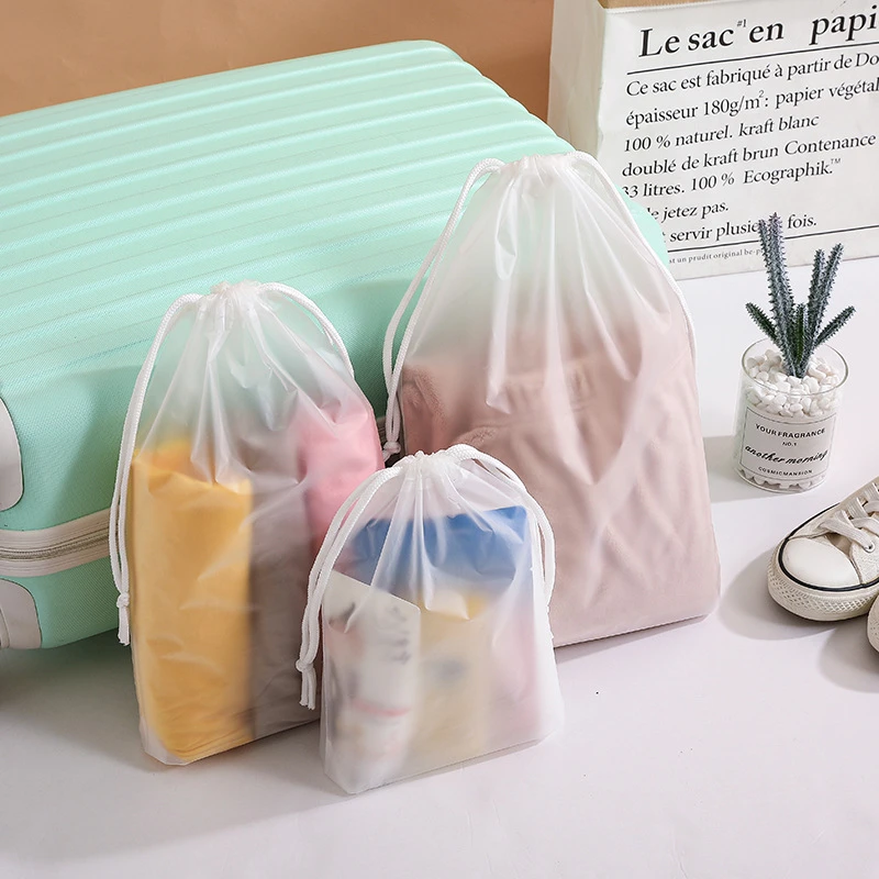 10pcs/set transparentní PE matného stahovací úložný sáček kosmetický organizátor pouch cestovní oblečení boty dust-proof nesoucí pytle