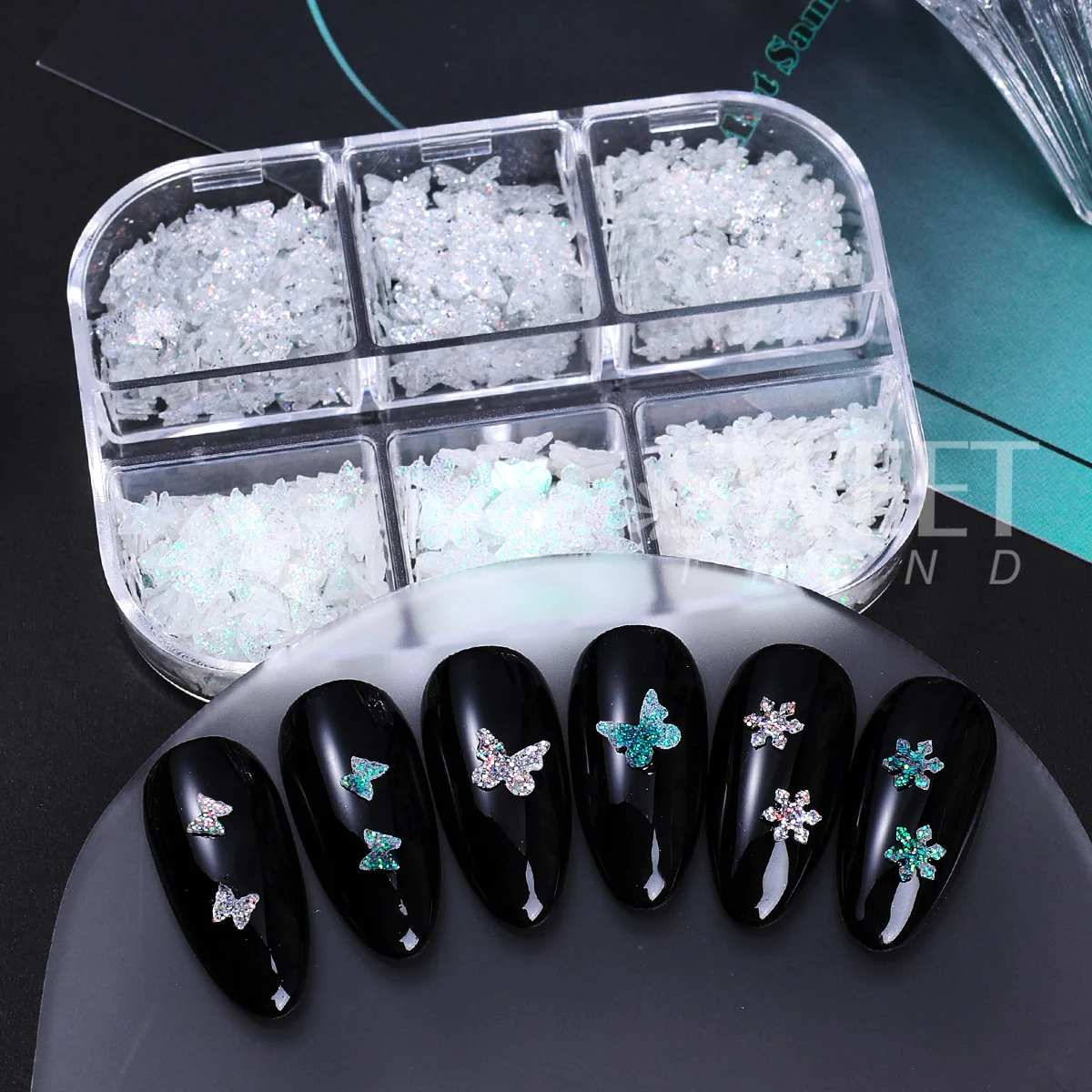 2 Boxes Winter Nail Art Sequins Shimmer Glitter Clear Snowflakes Hexagon Flakes Sugar Sweater Pigment Christmas Manicure Decor