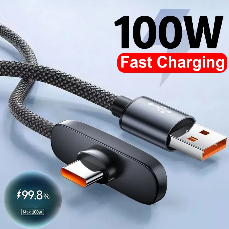 Câble de charge rapide 100W à angle droit 90 degrés USB C Type C, cordon de données pour téléphone portable, câble de charge rapide pour Samsung MI