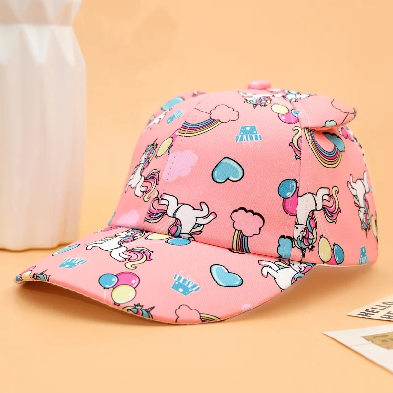 Hot Cartoon Print Kids Children's Baseball Caps for Outdoor Cat Cut Ears Hat Girls Lovely Breathable Sunshade Baseball Cap