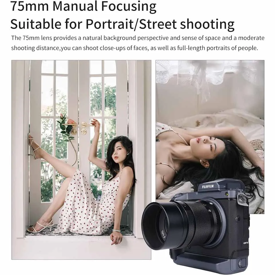 AstrHori 75mm F4 중형 수동 초점 카메라 렌즈 인물 사진 촬영용 Fujifilm GFX 마운트 GFX100 GFX100S GFX50S GFX50R