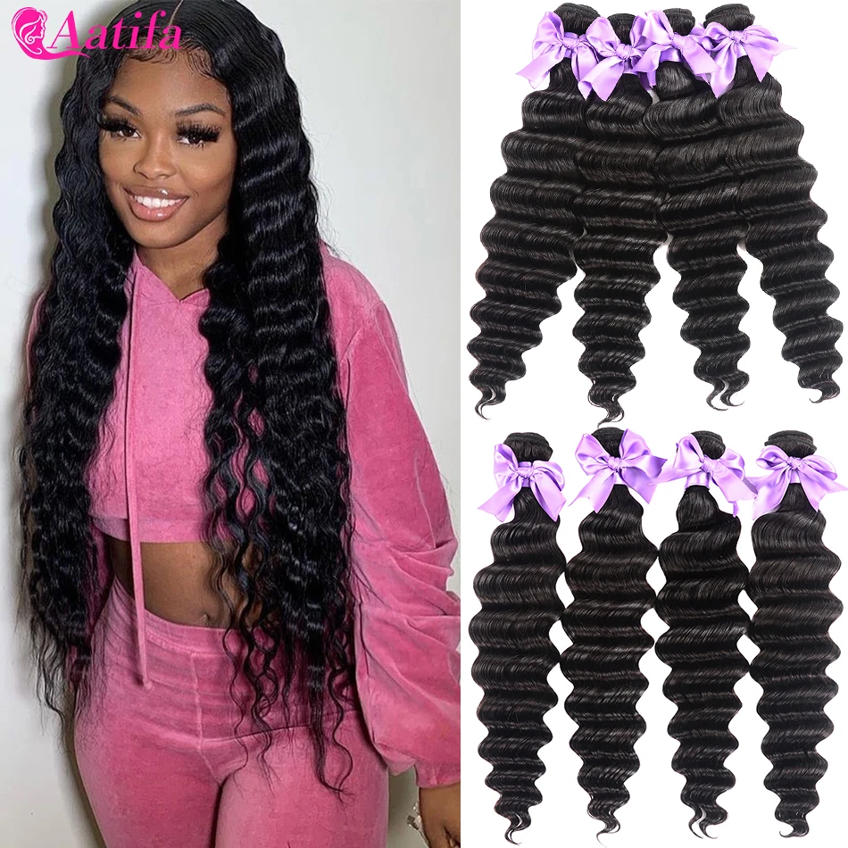 Long Thick Loose Deep Wave Bundles 1 3 4 Bundles Deals 30 32  inch Peruvian Loose Wave Bundles 100% Human Hair Weave Bundles