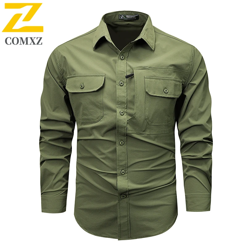 EiAO Outdoor Training Shirt Men Spring Autumn Stretch Quick Dry Hiking Trekking Work Clothing Breathable Durable Performance Top