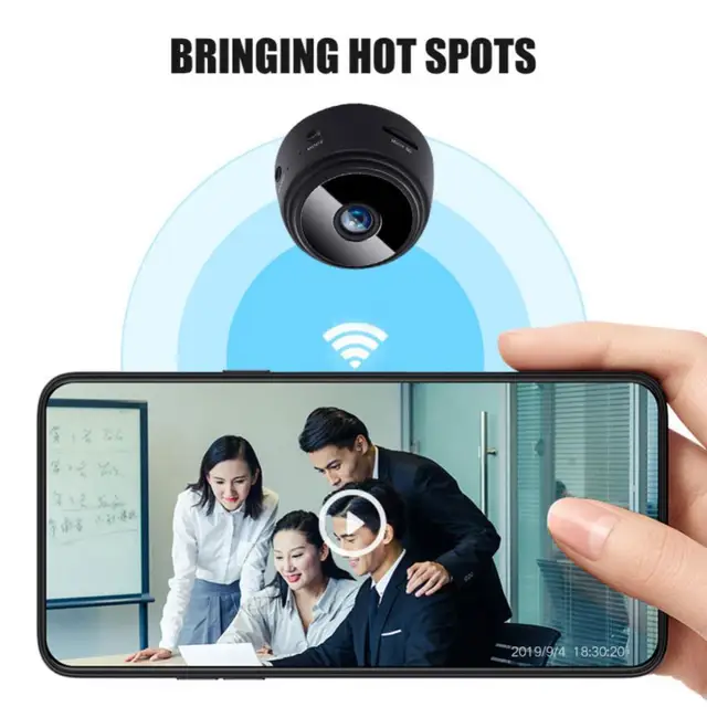 Mini webcam sans fil, WiFi, A9, HD, 1080P, 2K, manuelle, caméra rotative à  360 °, réunion en direct, travail, maison, carte SD - AliExpress