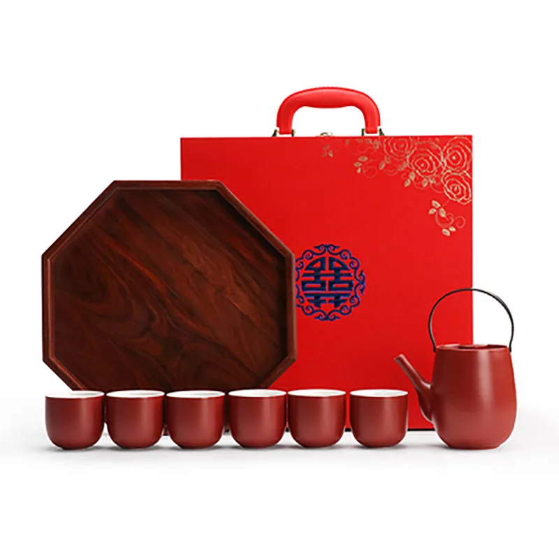 Chinese Traditional Wedding Ceramic Tea Set, Teaware, Kettle, Retro Porcelain Teapot, Tea Cup, Newlywed Souvenir Gift, Party S