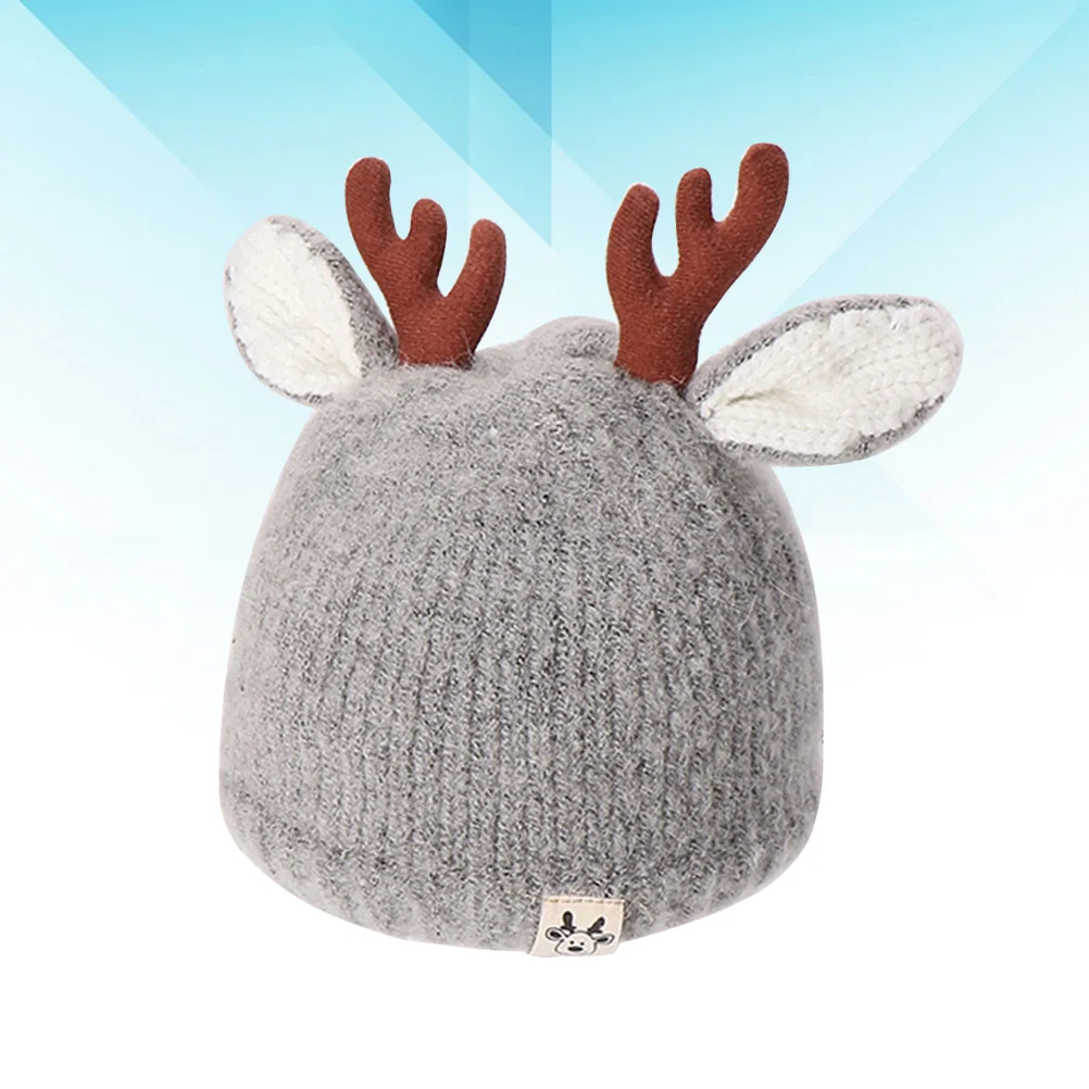 

Детская утолщенная вязаная шапка с рогами, теплая шерстяная вязаная детская шапка (серый цвет, подходит для детей 3-24 месяца)