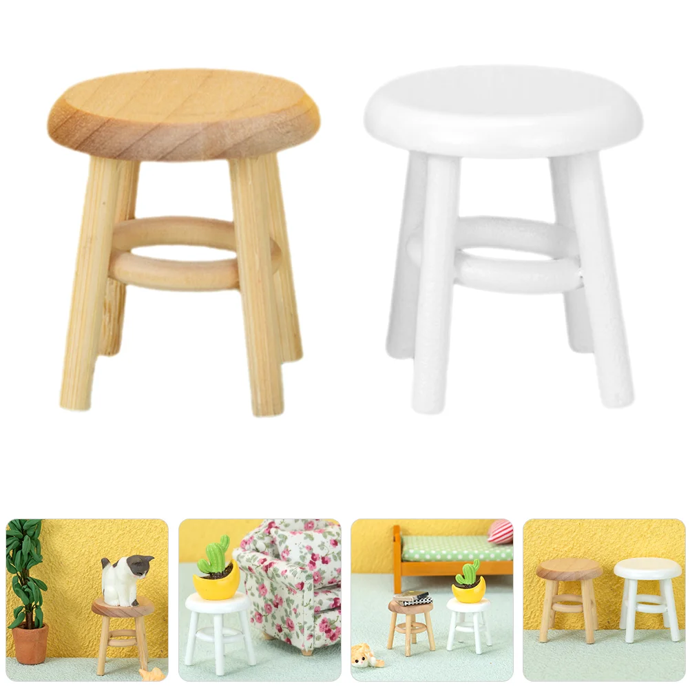 

2 Pcs Bling Bedroom Decor Delicate Miniature Furniture Stool House Stools Models Wooden Prop Bedromroom Decorations