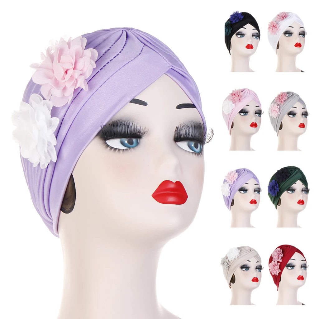

Forehead Cross Big Flowers Indian Hat Instant Hijabs for Women Fashion Street Muslim Turban Bandana Head Wrap Cap