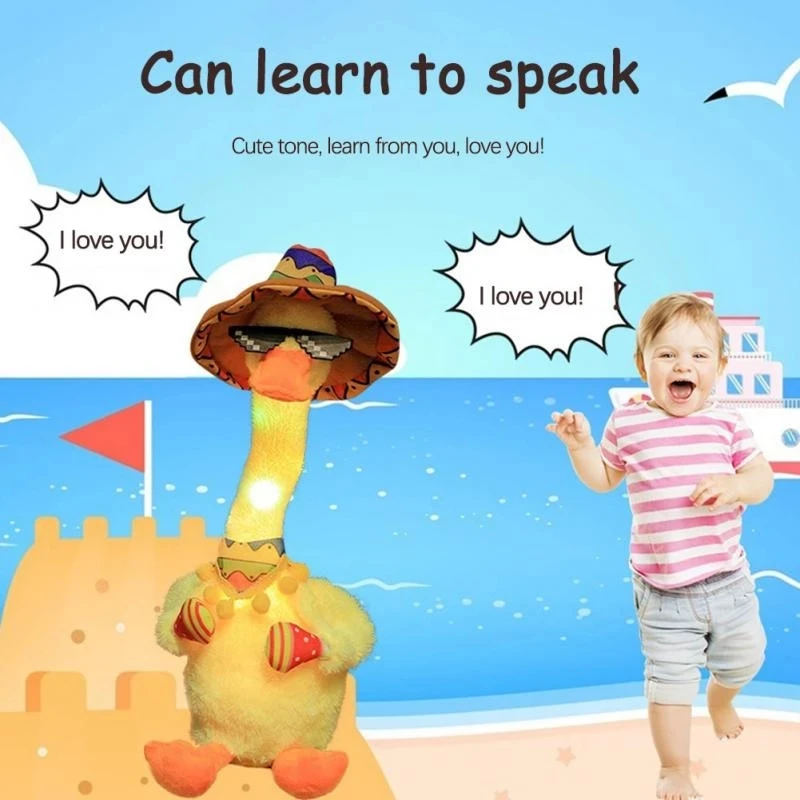 120 Songs Mexican Dancing Duck Plush Toy Toddler Learn Talking Toy Light Repeating Swing Duck Electric Plush Doll Baby Speak Toy miniature porcelain figurines