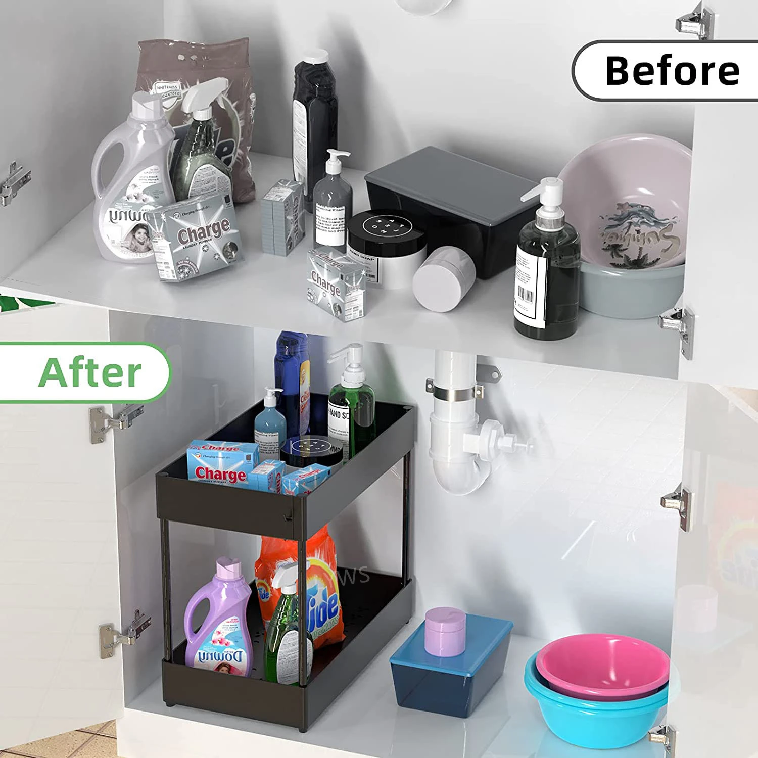 Under Sink Storage Organizer 2 Tier Drawer Multipurpose Rack Cabinet Under Sink Storage Rack Bathroom Kitchen Organizer 3