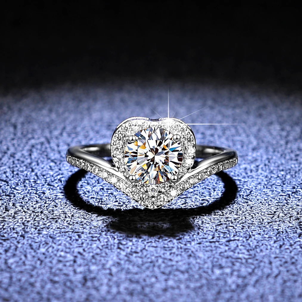 YANHUI With Credentials 18K White Gold Ring Luxury VVS 1 Carat Moissanite Diamond Rings For Women Wedding Band Fine Jewelry Gift
