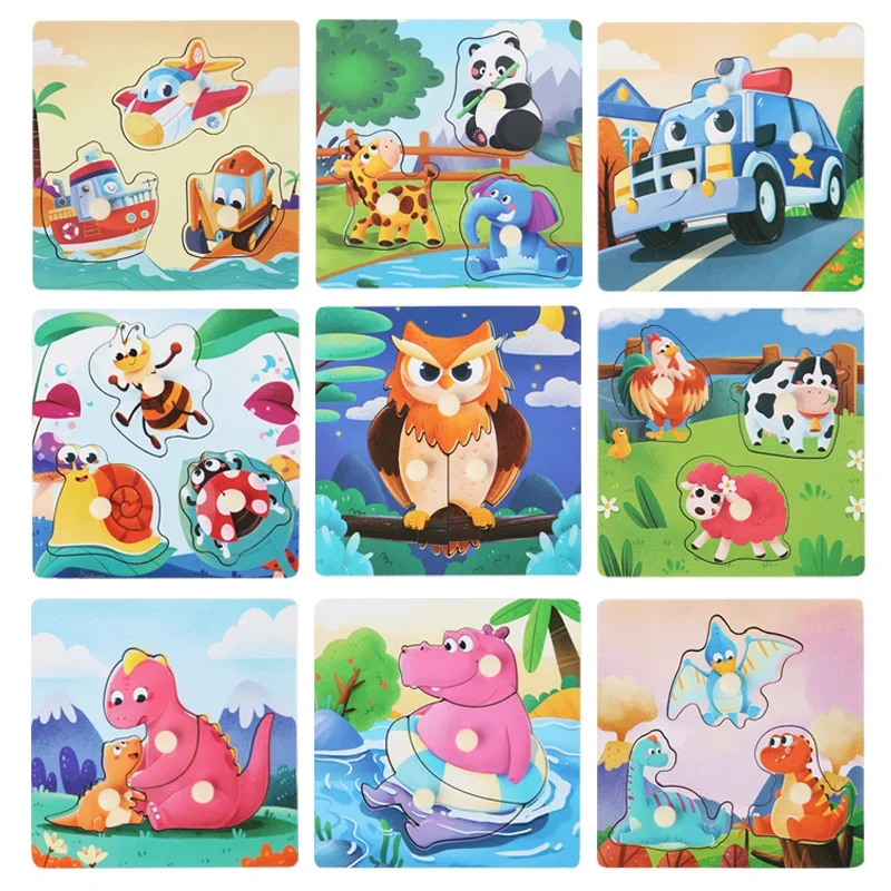 Baby toys Montessori Wooden Puzzles Children Toys Hand Grab Board Animals Cognition Educational Learning For Kids 1-3 Years