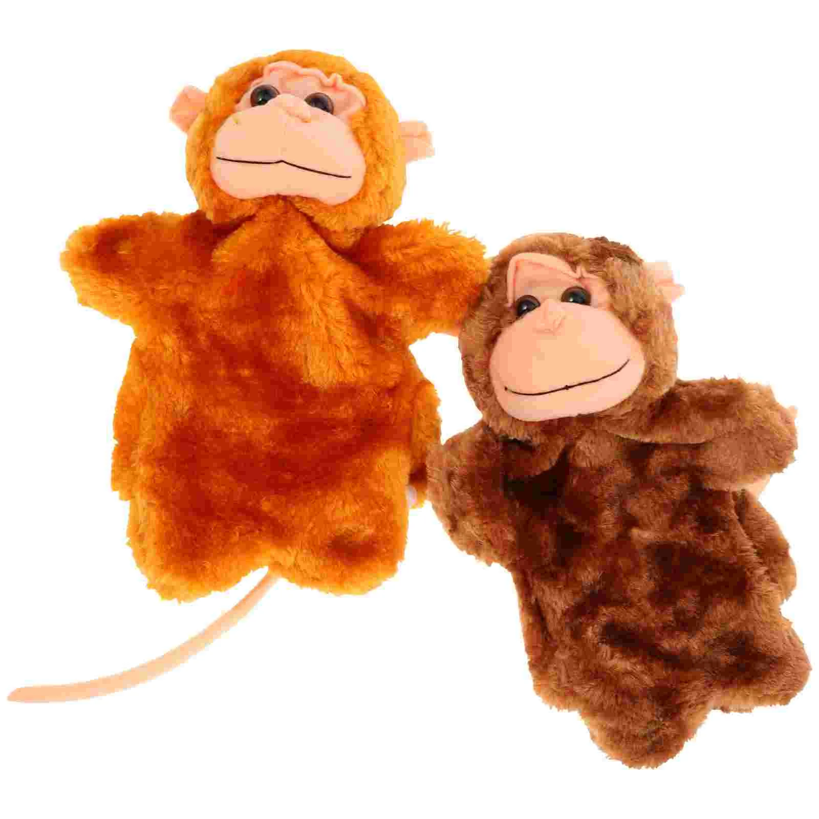 

2 Pcs Monkey Hand Puppet Decorative Cartoon Creative Toy Realistic Cotton Lifelike Educational