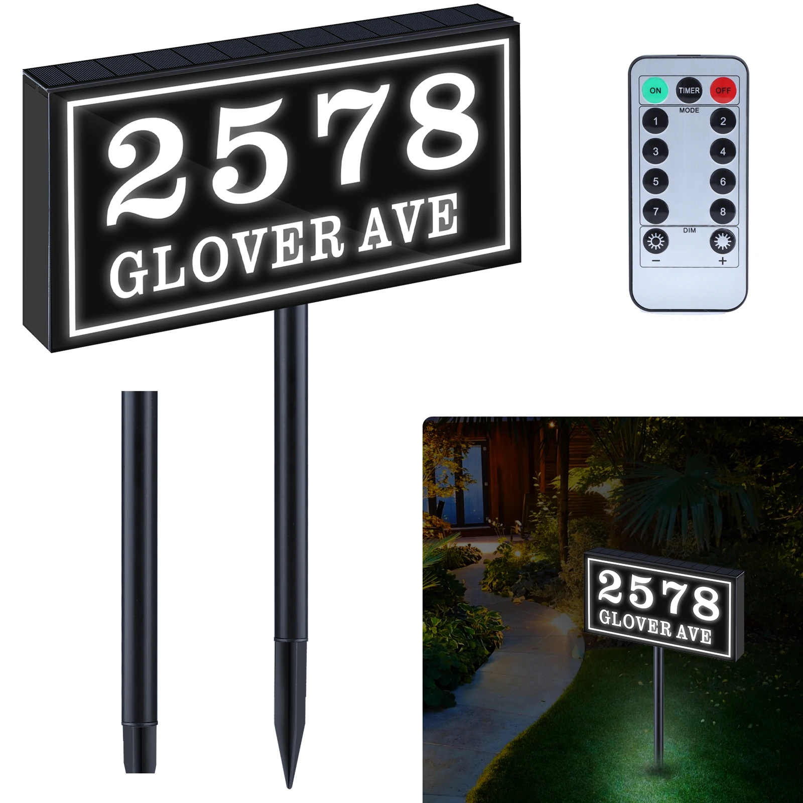 

Solar House Numbers Address Plaque Waterproof Solar Powered LED Illuminated Lighted Address Signs For Outdoor Yard With Stakes