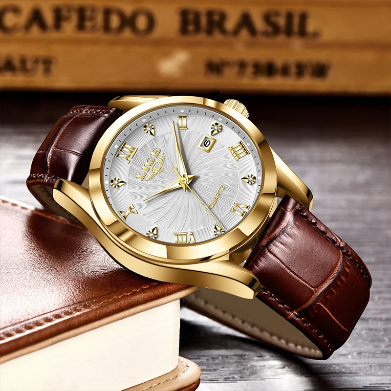 LIGE Luxury Women's Waterproof Leather Strap Fashion Watch