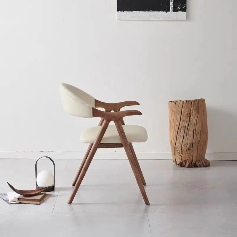 Nordic Solid Wood Dining Chair Modern Luxury Minimalist Conference Negotiation Ash Natural Wood Casual Armrest Backrest Chair