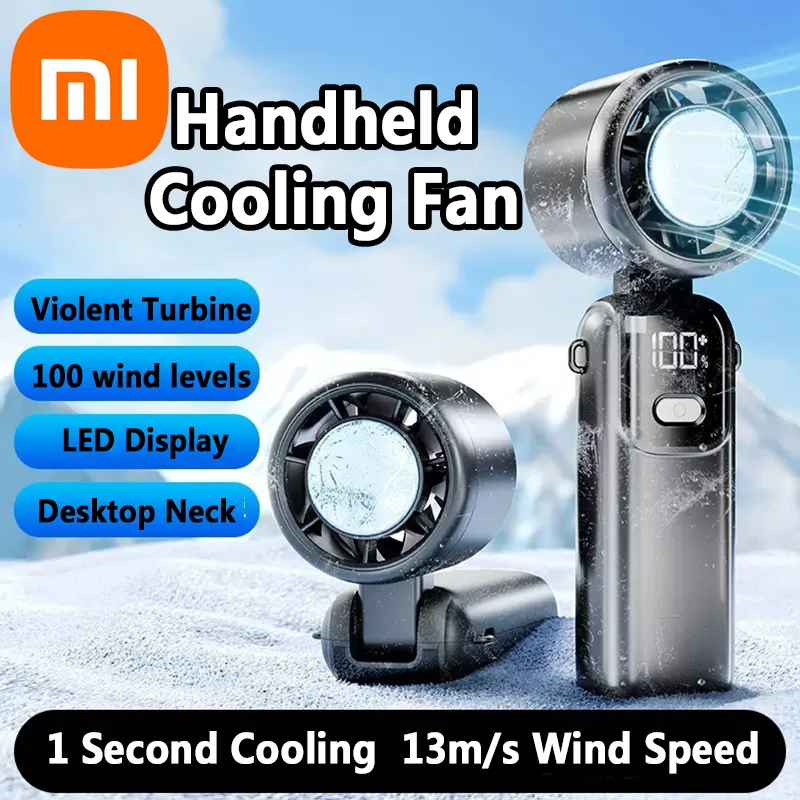 Iconic Brand Ice Compress Handheld Fan Portable Outdoor Usb Digital Display Folding Refrigeration High Speed Violent Turbine Small Fan