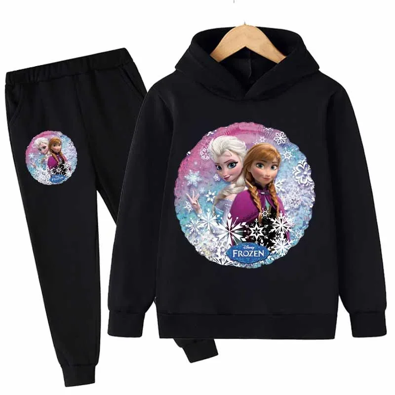 

Fashion Spring Autumn Set Of Two Pieces Cartoon Female Frozen Hood Princess Clothes Aisha Elsa Small Child Little Girls Children