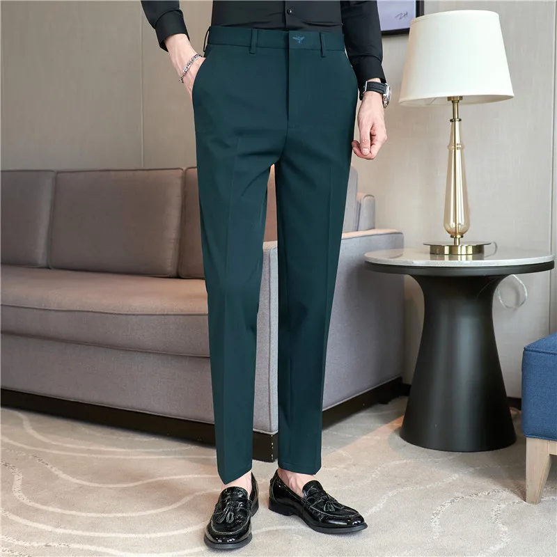 Autumn Mens Fashion Embroidered Trousers Korean Business Dress Solid Suit Pant Formal Office Social Slim Fit Casual Suit Pants business pants suit pants men pants