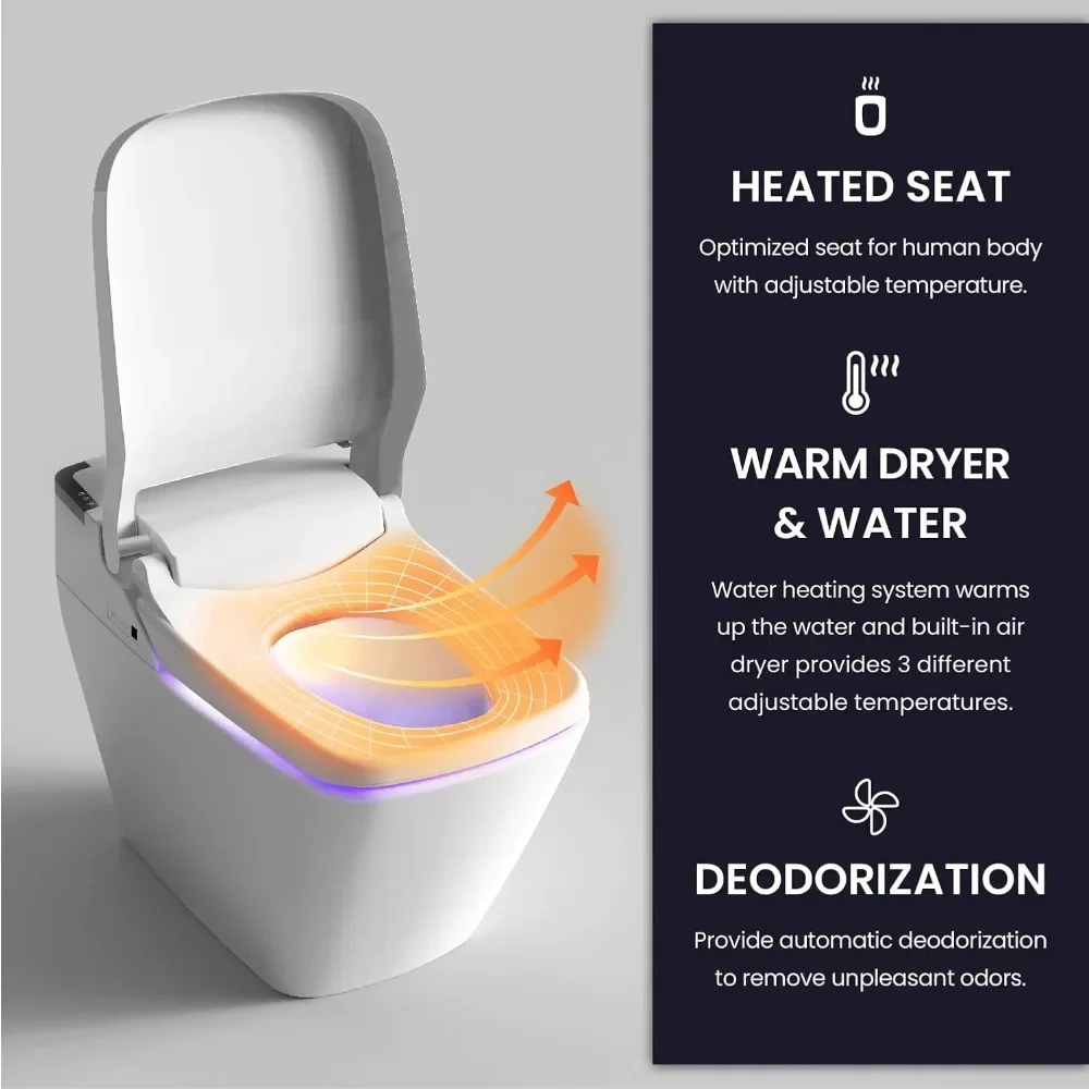 Smart Toilet, One Piece Integrated Toilet with bidet built-in, Auto Open/Close Lid, Auto Dual Flush, Heated Seat, Toilet Smart 3
