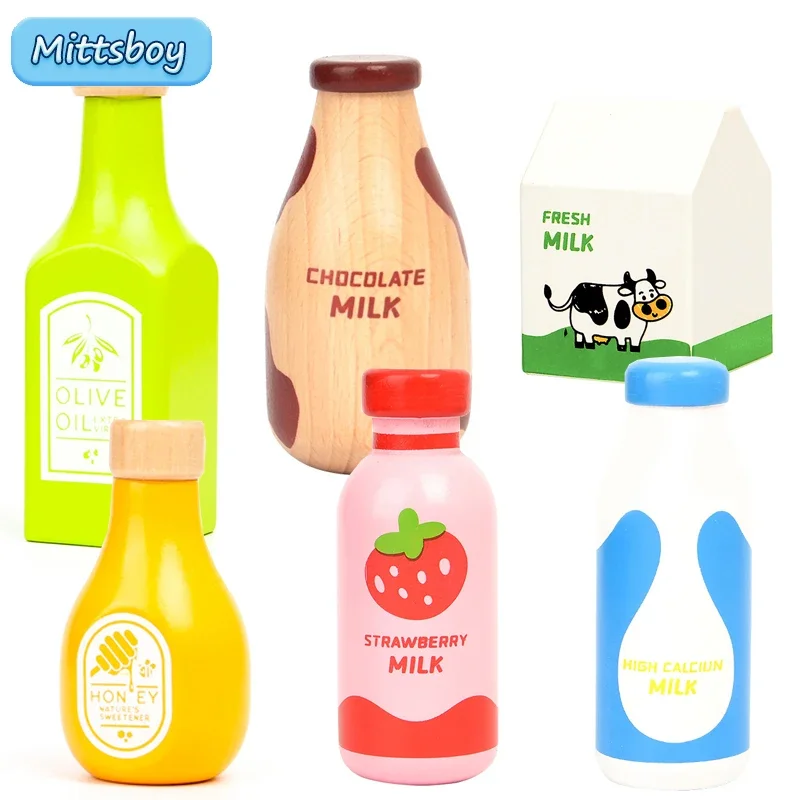 

New Strawberry milk drink bottle toy Magnetic Wooden kitchen Chechele Simulation Play House Educational Toy For children Gift