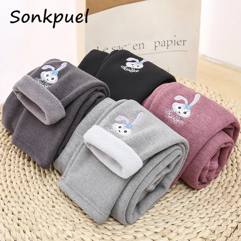 Children's Winter Leggings Sweet Girls Plus Velvet Leggings Baby Thick Warm Trousers Children Clothing Infant Slim Pants Clothes