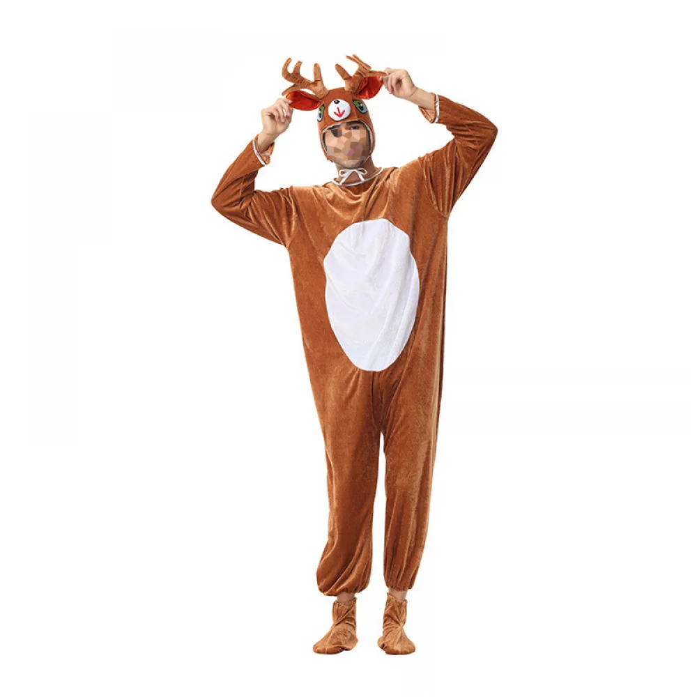 Men Christmas Reindeer Adult Costume Unisex Deer Animal Onesie New Year Party Jumpsuit Cute