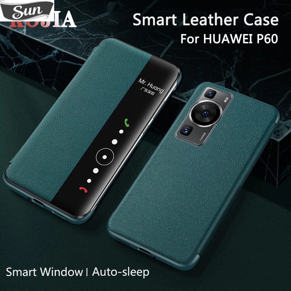 

Умный кожаный чехол для Huawei P60 Pro, кожаный чехол-книжка для Huawei P60, смарт-Чехлы в деловом стиле